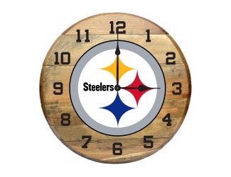 Pittsburgh Steelers Oak Barrel Clock