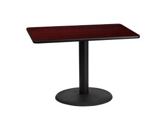 30" x 42" Mahogany Laminate Table Top with 24" Round Table Height Base
