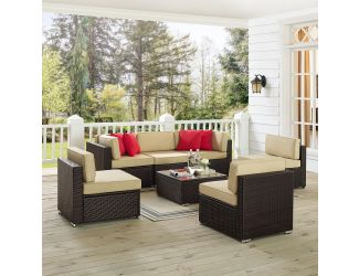 Sea Island 7 Piece Wicker Conversational Set In Brown