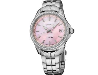 Seiko Coutura Diamonds SS Quartz Pink MOP Dial, Diamond Bezel, Silver bracelet