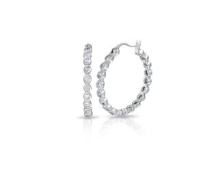 PARIKHS Rhodium Plated Round CZ Hoop Earrings in 925 Sterling Silver