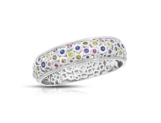 Belle Etoile Round Multi color Cubic Zirconia studded Byzantine Bangle - 925 SS -Medium Size