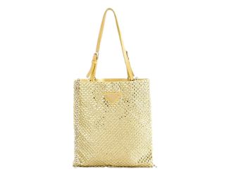 Prada Mini Satin Crystal Embellished Double Handle Crossbody Handbag Yellow