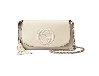 Gucci Soho Disco Crossbody Flap Ivory Signature Collection Gold Chain