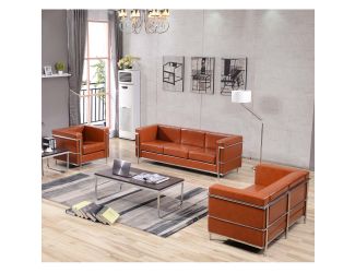 Cognac LeatherSoft Reception Set with Double Bar Encasing Frame