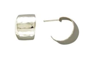 Wide Hammered Sterling Silver Domed Post Earrings.