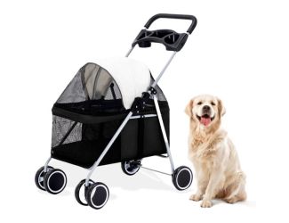 Single 4 Wheel Pet Stroller for Pets 33 Lbs. and Under, Black
