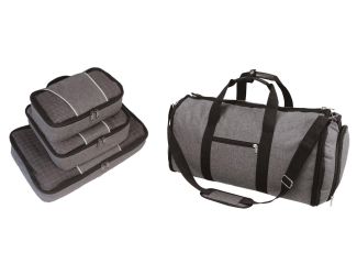 Heather Grey 4 PC Set -  Convertible Duffel /Garment Bag & 3 Pc Packing Cube