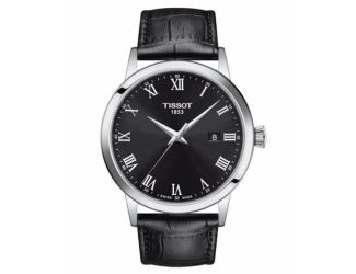 Men's Classic Dream Silver &  Black Leather Strap Watch Black Dial