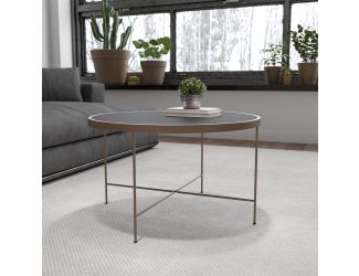 Black Tempered Glass Coffee Table with Matte Gold Frame - Accent Table