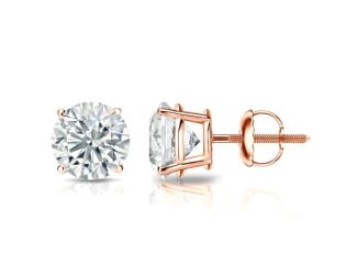 Bright White Round Lab Grown Diamond Screwback Stud in 14K Rose Gold 1.90ct, Color-FG, Clarity-VVS