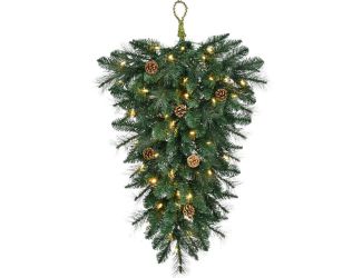 36-in. Artificial Pine Teardrop Door Hanging with Pinecones and Warm White LED Lights
