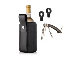 Vacu Vin Artico Black Flexible Wine Cooler with Waiter's Dual-hinged Corkscrew