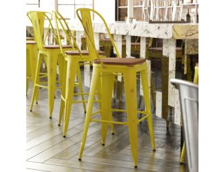 All-Weather Bar Height Stool with Poly Resin Seat - Yellow/Teak