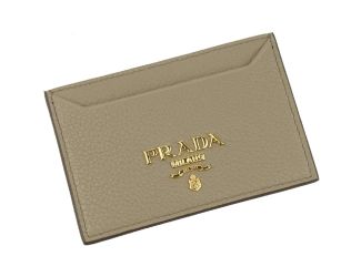 Prada Vitello Grain Argilla Grey Leather Small Card Holder Wallet