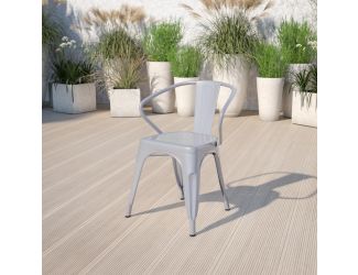 Silver Metal Indoor-Outdoor Chair with Arms - Restaurant Furniture