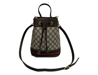 Gucci Ophidia Canvas Leather Webstripe Drawstring Brown Bucket Bag