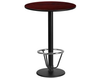 24" Round Mahogany Laminate Table Top & 18" Round Bar Height Base with Foot Ring