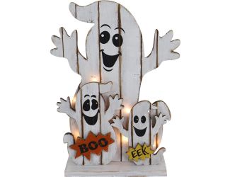 16-In. Ghost Family Battery-Operated Wooden Centerpiece with Lights and Timer for Halloween Tabletop