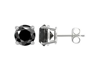 PARIKHS Black Round Diamond Stud in White Gold over Sterling Silver, 0.45ct