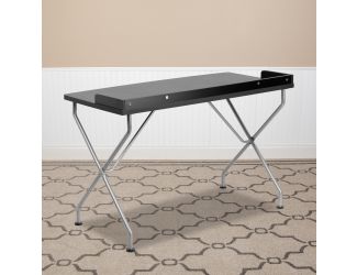 Black Computer Desk with Raised Border and Silver Metal Frame - Home Office