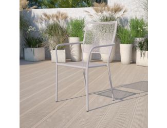 Light Gray Indoor-Outdoor Steel Patio Arm Chair with Square Back - Bistro Chair