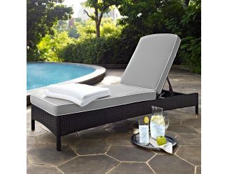Palm Harbor Outdoor Wicker Chaise Lounge In Brown With Grey Cushions