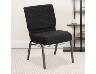 21"W Church Chair in Black Dot Patterned Fabric with Cup Book Rack - Gold Frame