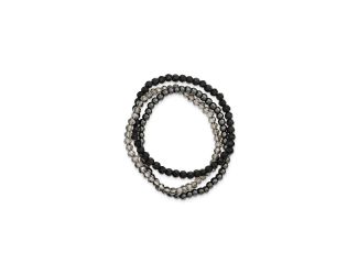 Sterling Silver Black and Smoky Crystal, Hematite 3 Strand Stretch Bracelet