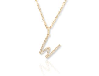 PARIKHS Diamond Initial 'W' Pendant Necklace in 18k Yellow Gold over Sterling Silver 0.10ct IJK-I2