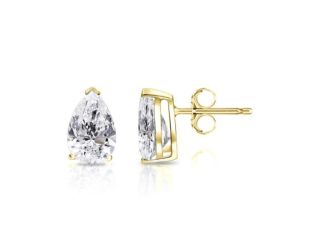 Bright White Pinnacle Pear Lab Grown Diamond Stud in 14K Yellow Gold 0.95ct,Color-GH,Clarity-VVS