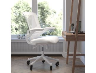 Ergonomic Swivel Task Chair with Roller Wheels & Flip Up Arms - White Mesh