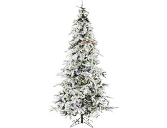 7.5-Ft. White Pine Snowy Artificial Christmas Tree with Multi-Color LED String Lighting and Holiday
