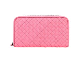 Bottega Veneta Intrecciato Zipper French Calf Leather Wallet Pink