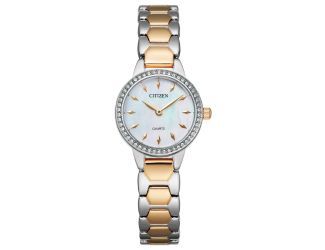 Ladies Quartz Two-Tone Crystal Watch Mother-of-Pearl Dial