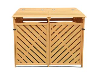 Wooden Trash and Recyclables Bin Storage Shed with Dual Front Doors and Hinged Top Lids, 4.9 Ft. x 3