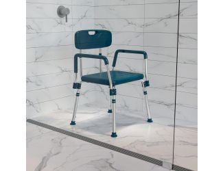 300 Lb. Capacity Quick Release Back & Arm Navy Shower Chair
