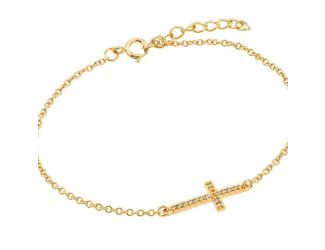 PARIKHS Gold Plated Sideways CZ Bracelet in 925 Sterling Silver - 7-8 " Adjustable