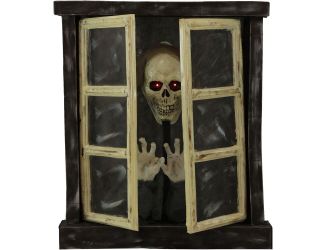 2.8-ft. Animated Window with Skeleton, Indoor/CoveredOutdoor Halloween Decoration, Flashing Red Eye