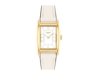 Ladies' Reese Gold Rectangle Cream Leather Strap Watch White Dial