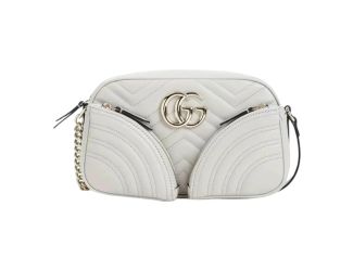 Gucci Marmont Dual Compartment GG Gray Leather Shoulder Bag