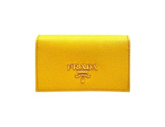 Prada Saffiano Yellow Leather Card Case Wallet