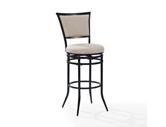 Rachel Swivel Bar Stool In Black With Beige Cushion