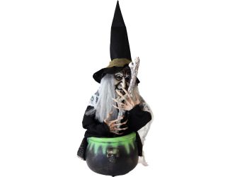 Animatronic Witch with Cauldron with Lights and Sound, Indoor or Covered Outdoor Halloween Decoratio