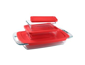 Easy Grab 6pc Glass Bakeware and Storage Set Red Lids