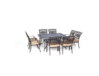 Traditions 9-Piece Square Dining Set in Tan with a Large 60 x 60 in. Cast-top Dining Table