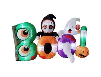 8-ft. Wide Prelit Inflatable Boo Sign with Reaper and Ghost