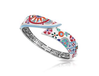 Belle Etoile Pashmina - Sterling Silver, Multicolor Enamel, White CZ Bangle. Latch.