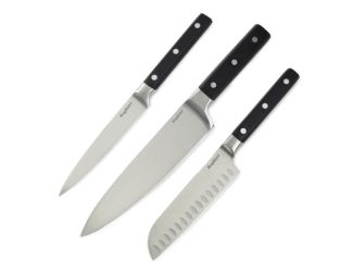DiNA Gene 3Pc Triple Riveted Cutlery Set with Utility, Chef, and Santoku Knife