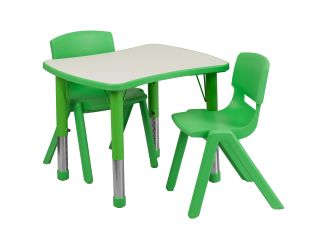 21.875"W x 26.625"L Rectangular Green Plastic Activity Table Set with 2 Chairs